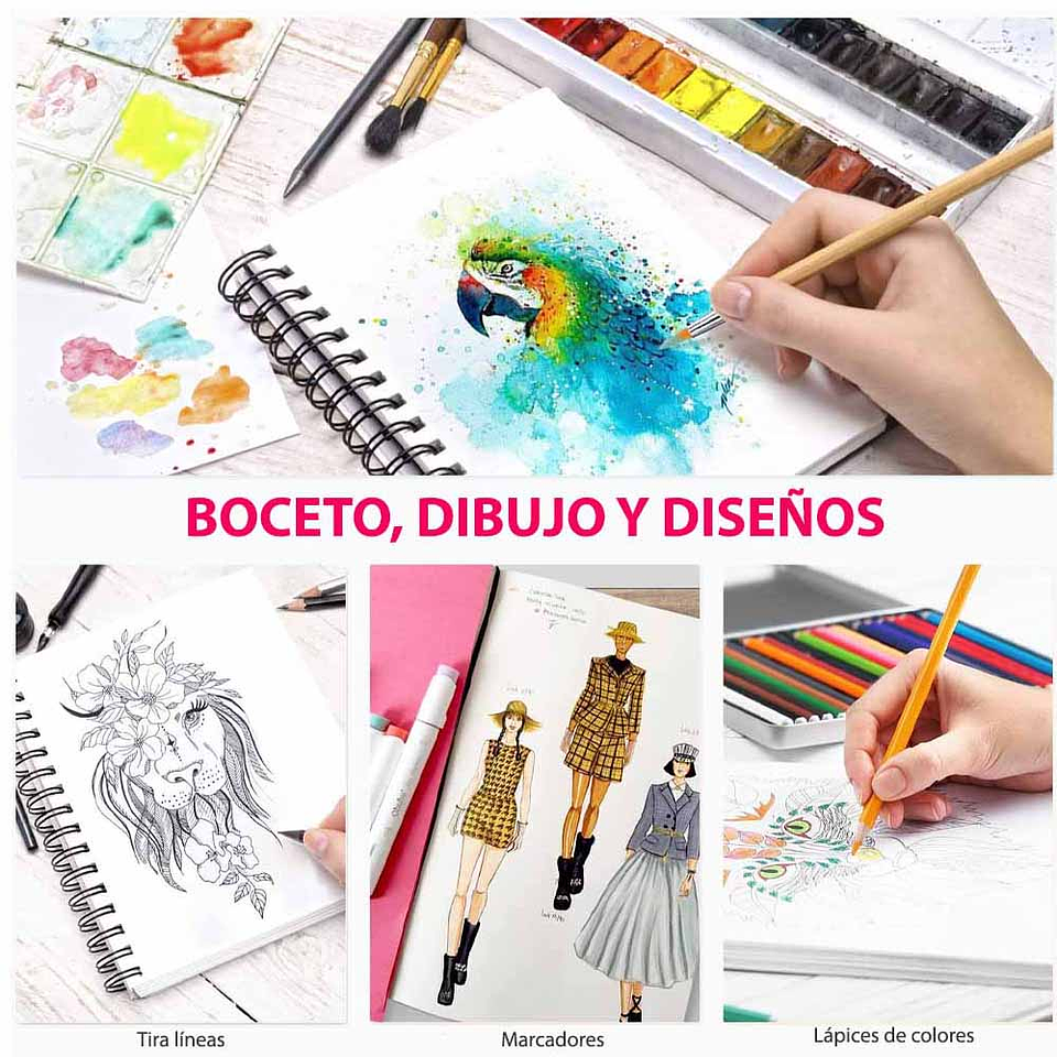 OHUHU BLOCK ESPIRAL PARA MARCADORES DE ALCOHOL (22 X 21 CM, 60 HOJAS) 120 LB/200 GSM 3