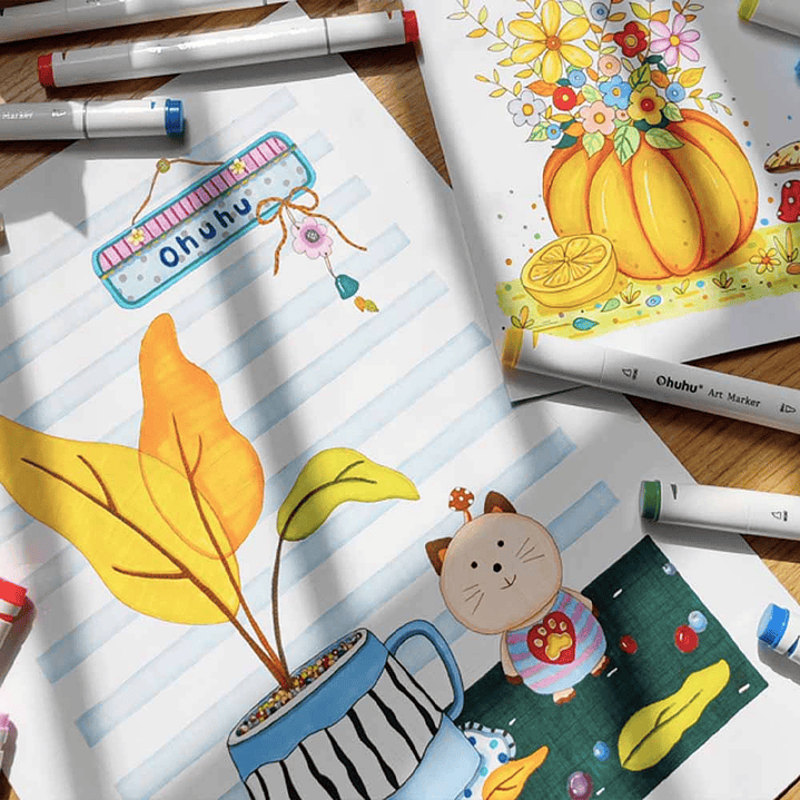 OHUHU 60 MARCADORES DE ALCOHOL + 1 BLENDER FINA&BISELADA 7