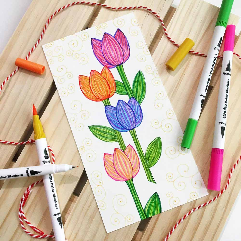 OHUHU 36 MARCADORES DOBLE PUNTA PINCEL Y TIRALÍNEAS FINO 9