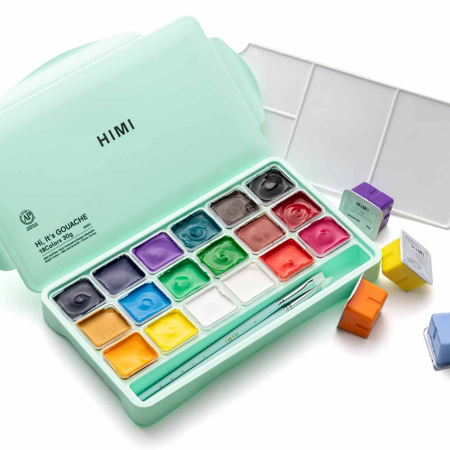 HIMI SET GOUACHE 18 COLORES / 30GR + PINCELES (ESTUCHE VERDE) 1