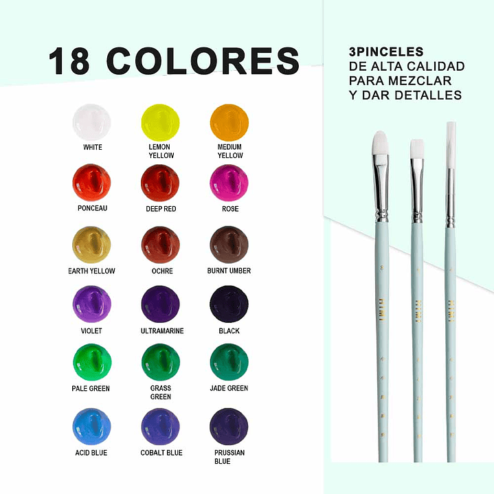 HIMI SET GOUACHE 18 COLORES / 30GR + PINCELES (ESTUCHE VERDE) 4