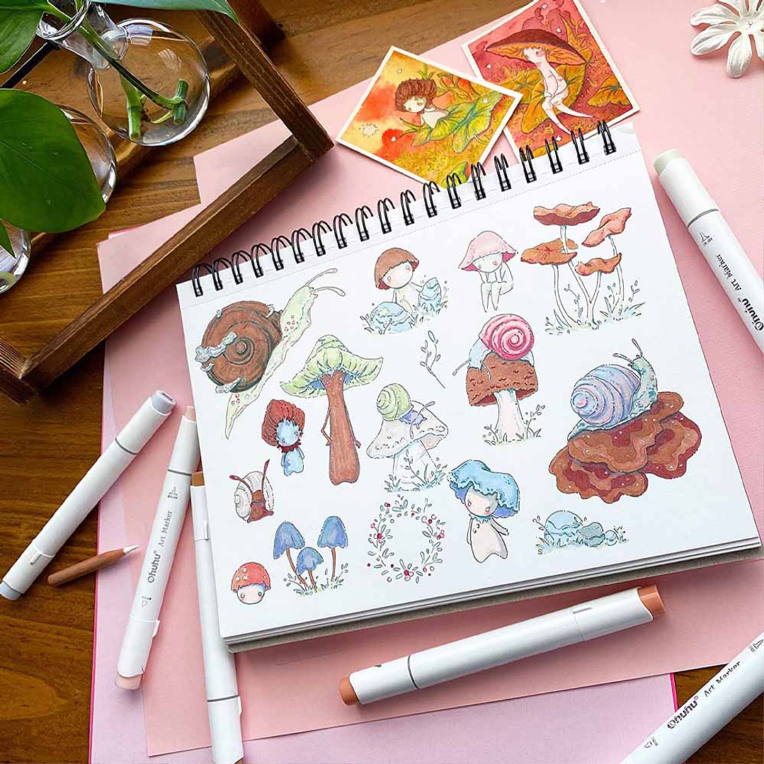 OHUHU BLOCK ESPIRAL PARA MARCADORES DE ALCOHOL (22 X 21 CM, 60 HOJAS) 120 LB/200 GSM 7