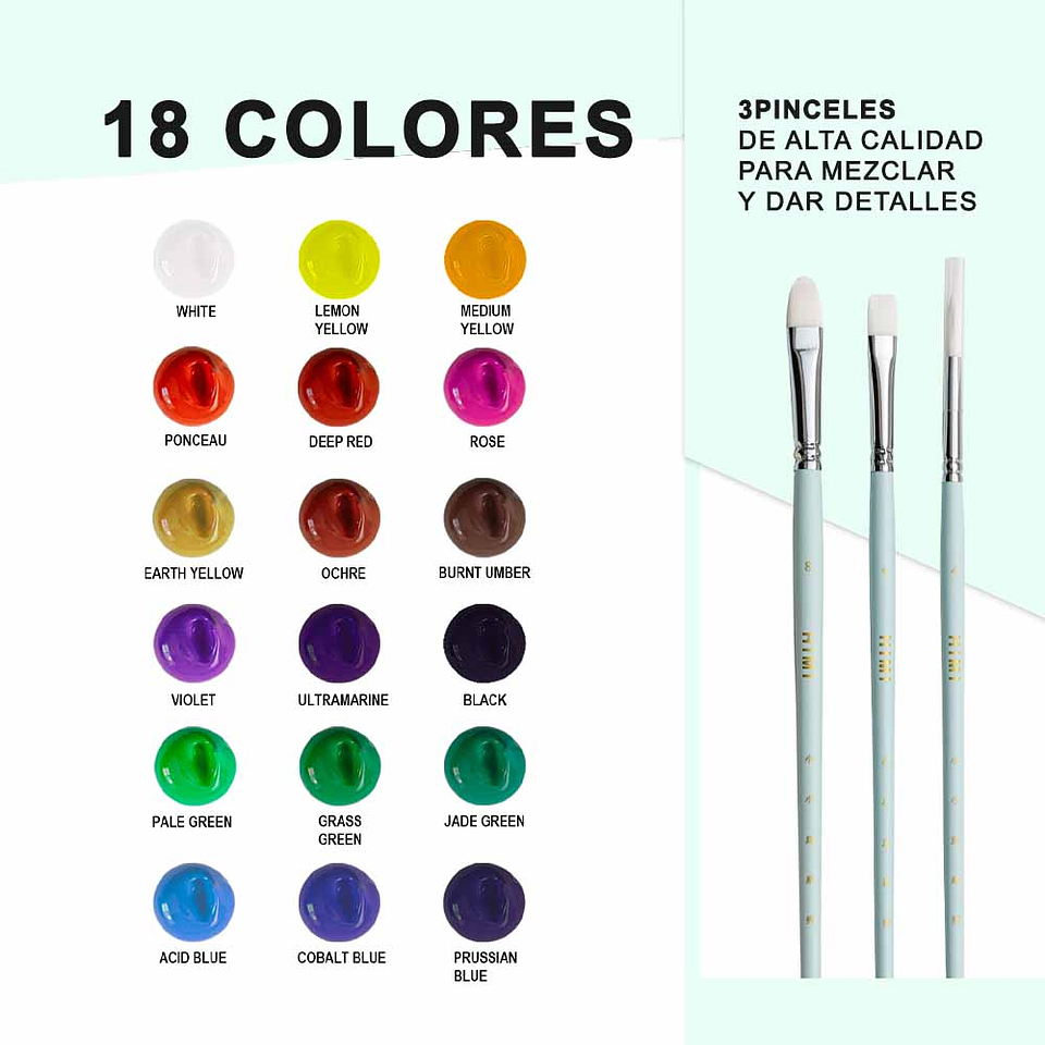 HIMI SET GOUACHE 18 COLORES / 30GR + PINCELES (ESTUCHE AMARILLO) 2