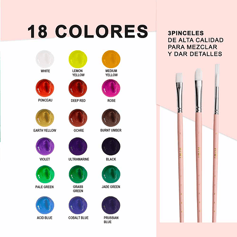 HIMI SET GOUACHE 18 COLORES / 30GR + PINCELES (ESTUCHE ROSADO)