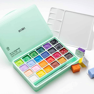 HIMI SET GOUACHE 24 COLORES / 30GR (INCLUYE PINCEL) VERDE