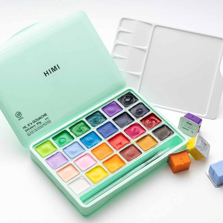 HIMI SET GOUACHE 24 COLORES / 30GR (INCLUYE PINCEL) VERDE 1