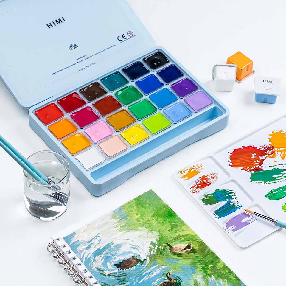 HIMI SET GOUACHE 24 COLORES / 30GR (NO INCLUYE PINCEL) ESTUCHE CELESTE 4