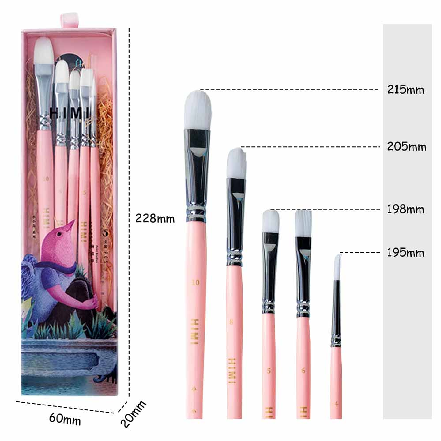 HIMI LITTLE BIRD SET DE 5 PINCELES PINK  4