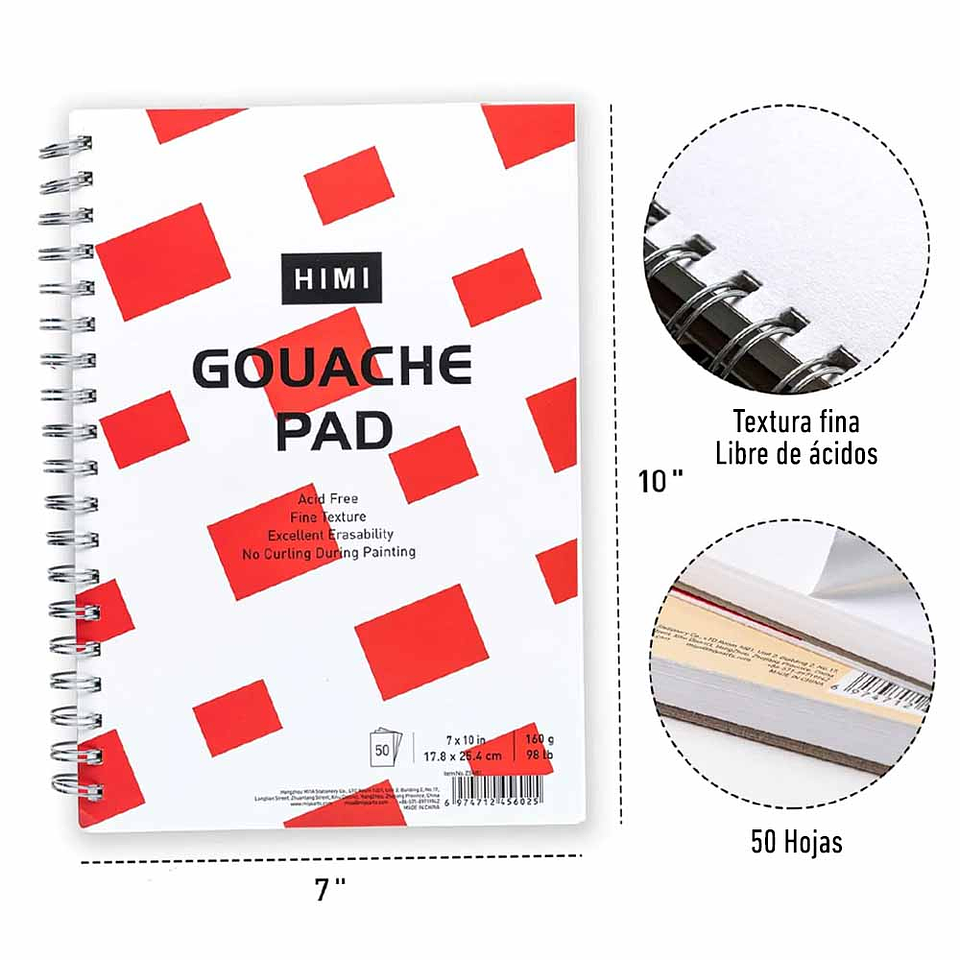 HIMI GOUACHE BLOCK DE 50 PÁGINAS, 160 GRS, 17.8CM * 25.4CM 3