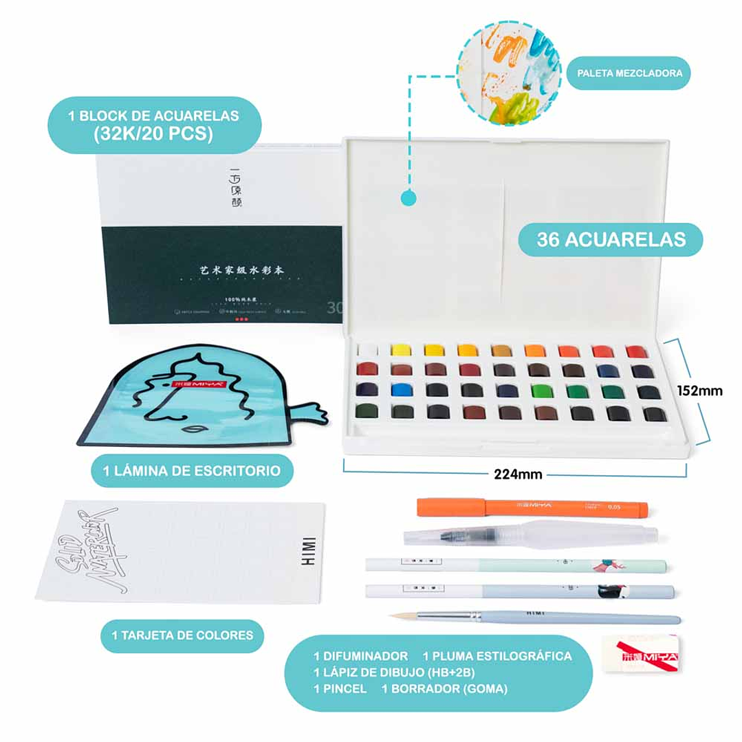 HIMI SET DE ACUARELA 36 COLORES  13