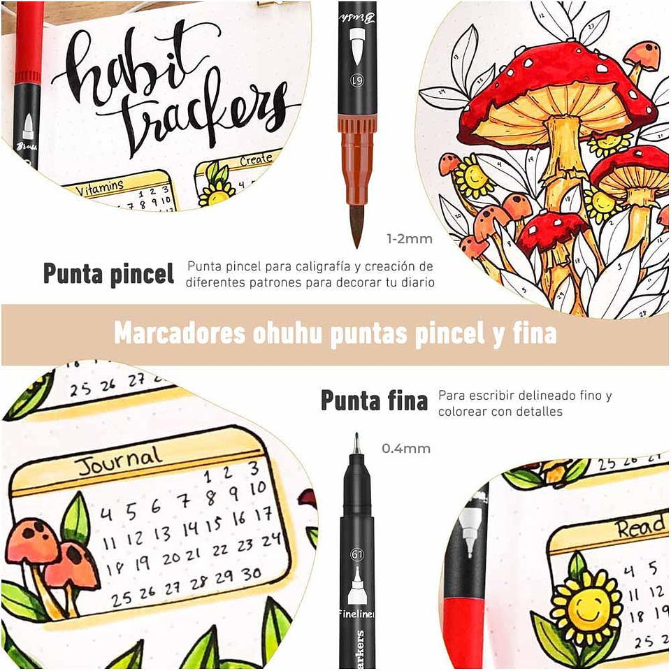 OHUHU MAUI 120 MARCADORES A BASE DE AGUA PINCEL&FINELINER 3