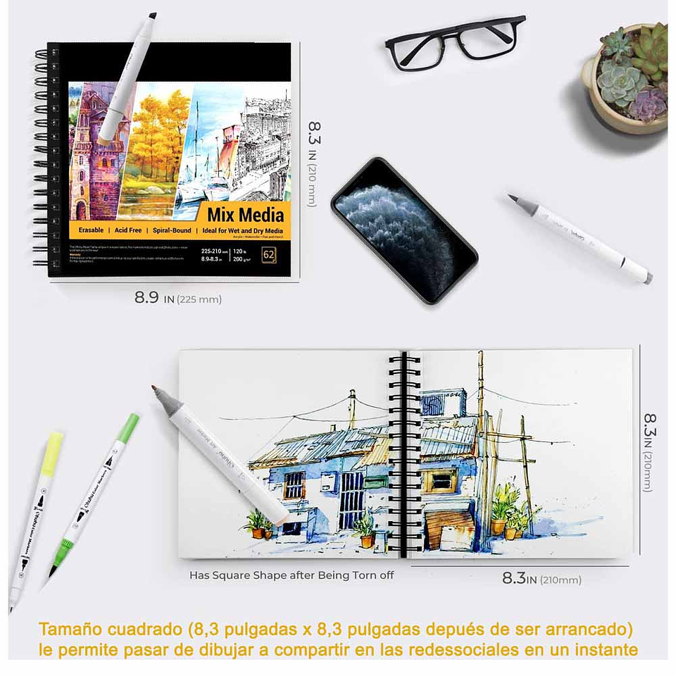 OHUHU BLOCK ESPIRA (22X21 CM 62 HOJAS) 120 LB/200 GSM 2