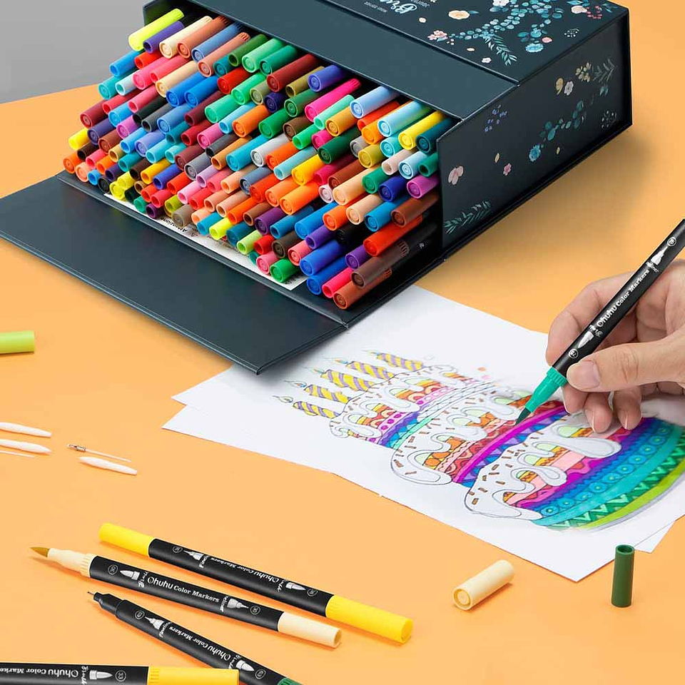 OHUHU MAUI 120 MARCADORES A BASE DE AGUA PINCEL&FINELINER 6