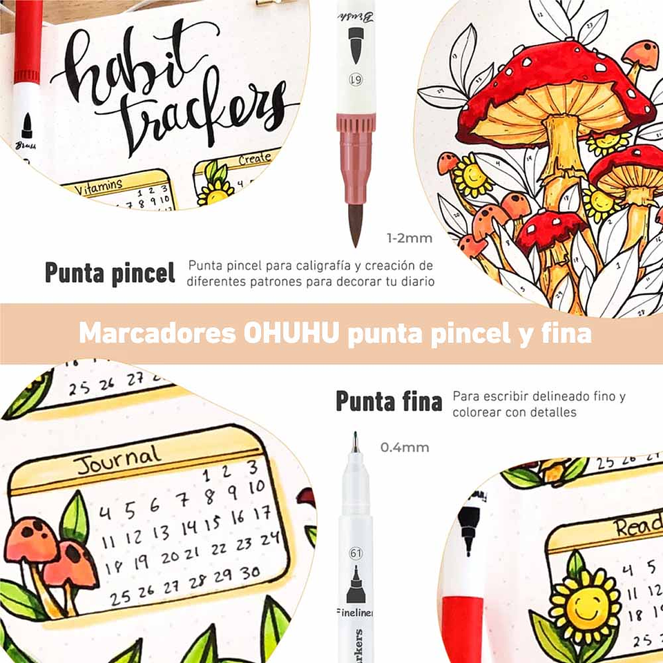 OHUHU MAUI 120 MARCADORES A BASE DE AGUA PINCEL&FINELINER  5