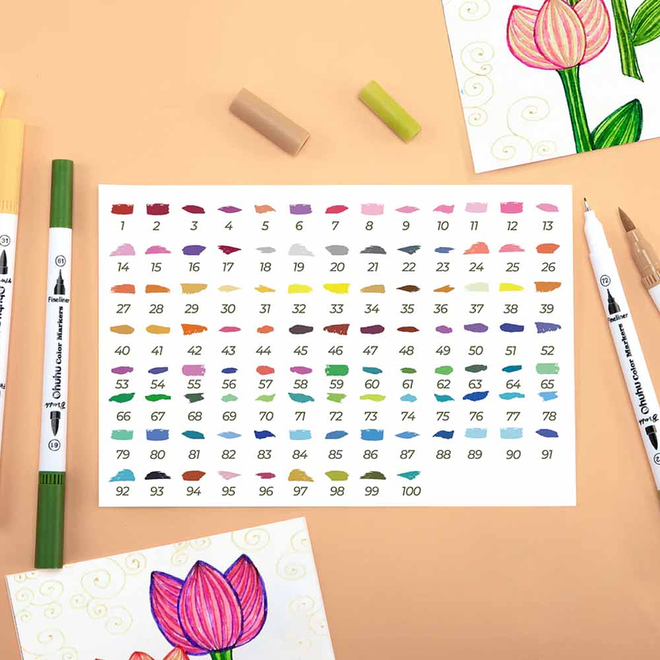 OHUHU MAUI 160 MARCADORES A BASE DE AGUA PINCEL&FINELINER 4