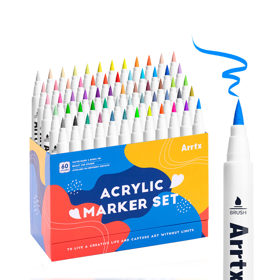 ARRTX MARCADORES DE ACRÍLICO 60 COLORES PUNTA PINCEL 1