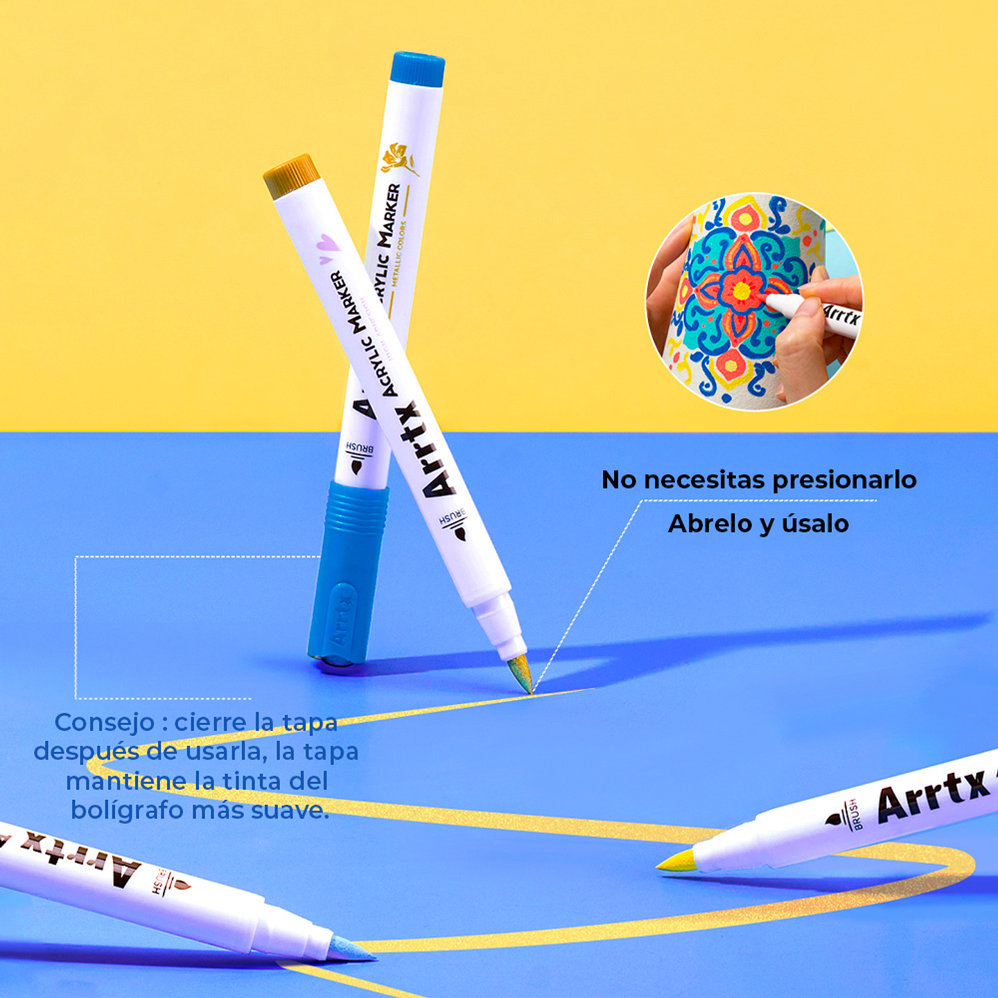 ARRTX MARCADORES DE ACRÍLICO 60 COLORES PUNTA PINCEL 2