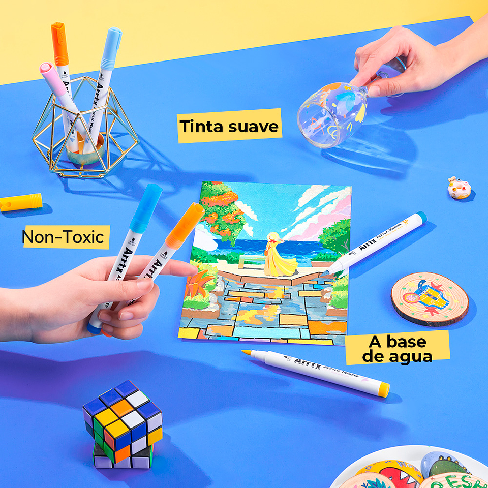 ARRTX MARCADORES DE ACRÍLICO 60 COLORES PUNTA PINCEL 3