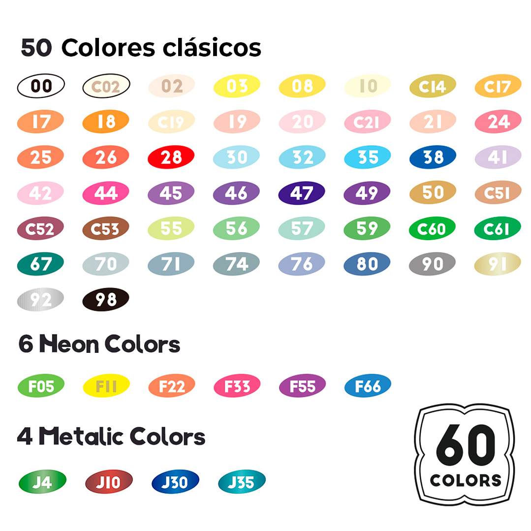 ARRTX MARCADORES DE ACRÍLICO 60 COLORES PUNTA PINCEL 5