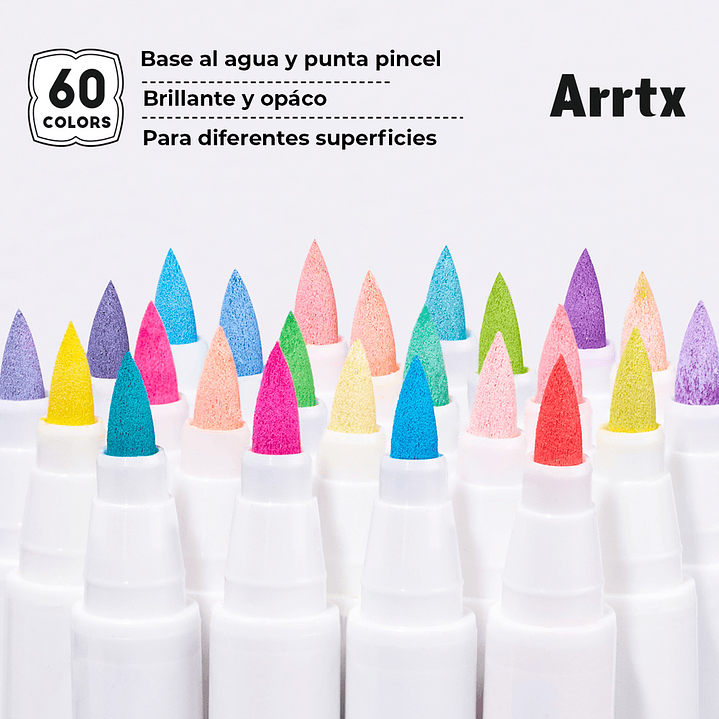 ARRTX MARCADORES DE ACRÍLICO 60 COLORES PUNTA PINCEL 3