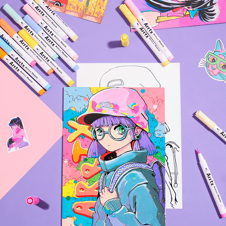 ARRTX MARCADORES DE ACRÍLICO 60 COLORES PUNTA PINCEL 5