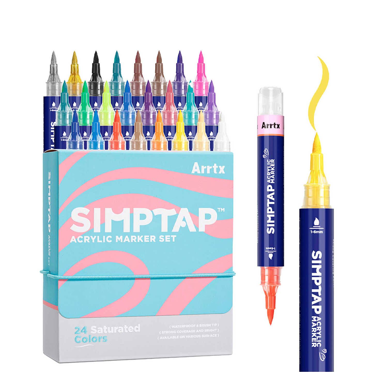 ARRTX MARCADORES ACRÍLICO 24 COLORES PUNTA DE PINCEL 1