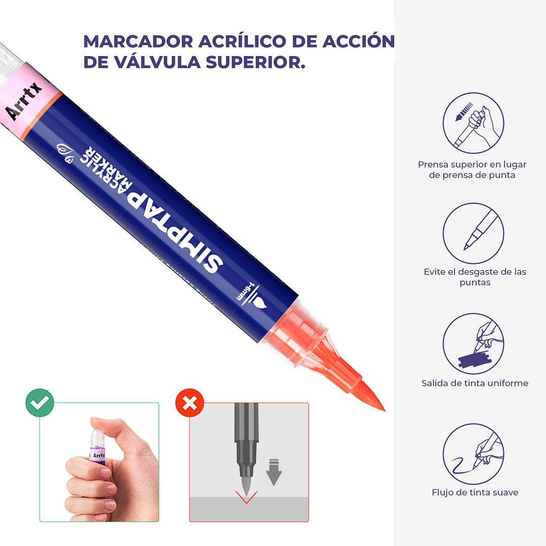 ARRTX MARCADORES ACRÍLICO 24 COLORES PUNTA DE PINCEL 2