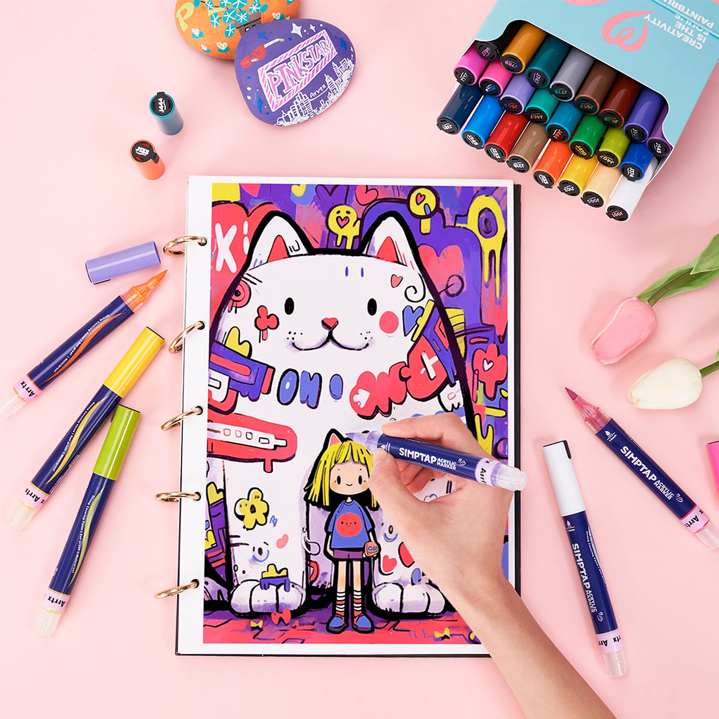 ARRTX MARCADORES ACRÍLICO 24 COLORES PUNTA DE PINCEL 5