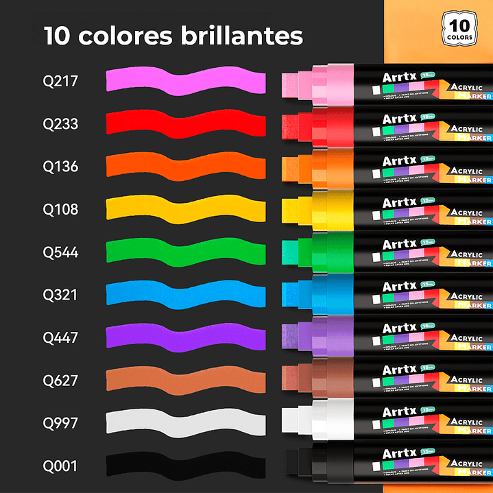 ARRTX 10 MARCADORES ACRÍLICOS JUMBO DE 15 MM 4