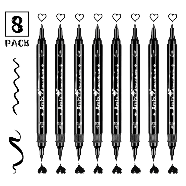 ARRTX 8 MARCADORES ACRÍLICOS DE DOBLE PUNTA DE COLOR NEGRO 5