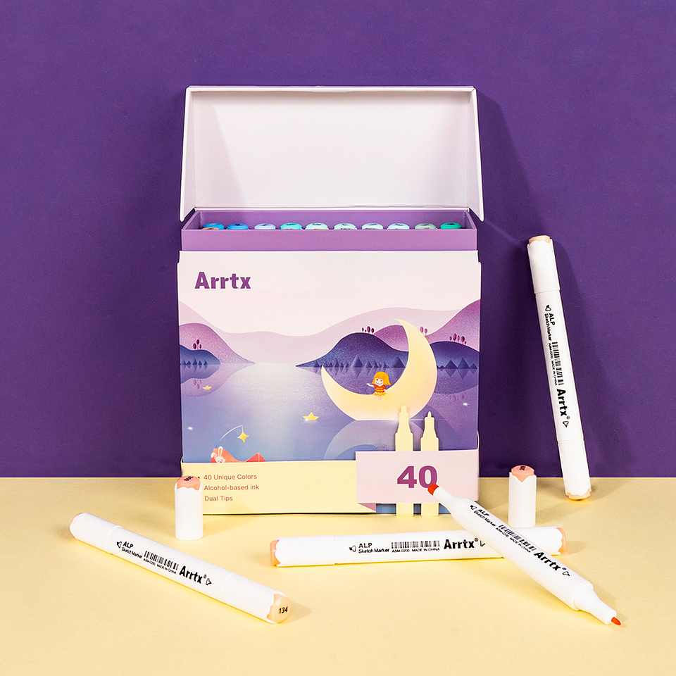 ARRTX 40 MARCADORES BASE DE ALCOHOL DOBLE PUNTA 1