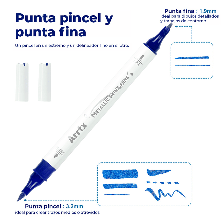 ARRTX 18 MARCADORES METÁLICOS DOBLE PUNTA PINCEL & FINA 2