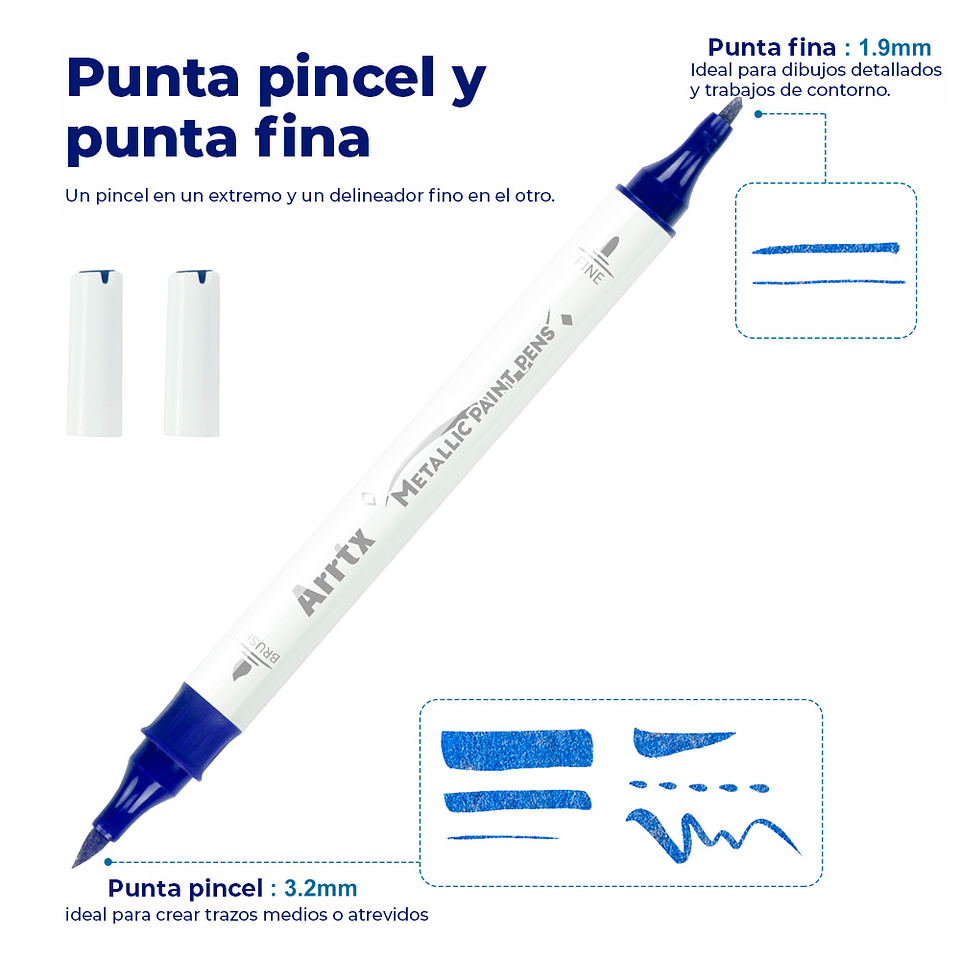ARRTX 18 MARCADORES METÁLICOS DOBLE PUNTA PINCEL & FINA 2