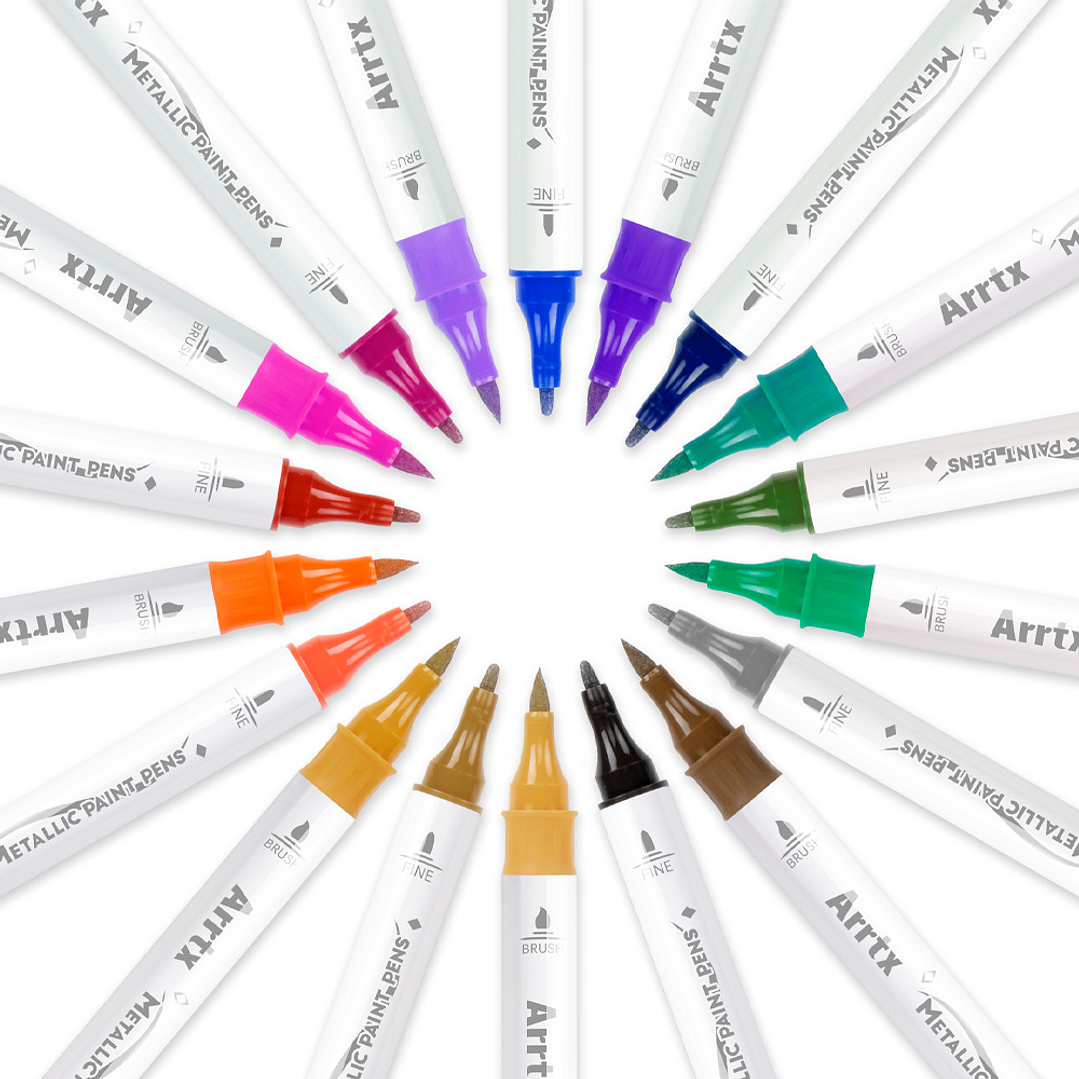 ARRTX 18 MARCADORES METÁLICOS DOBLE PUNTA PINCEL & FINA 5