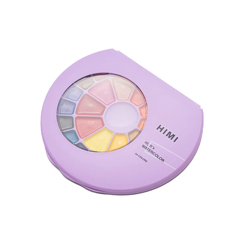 HIMI SET DE PINTURA SÓLIDA SEMI HUMEDAD 24 COLORES ( ESTUCHE MORADO)
