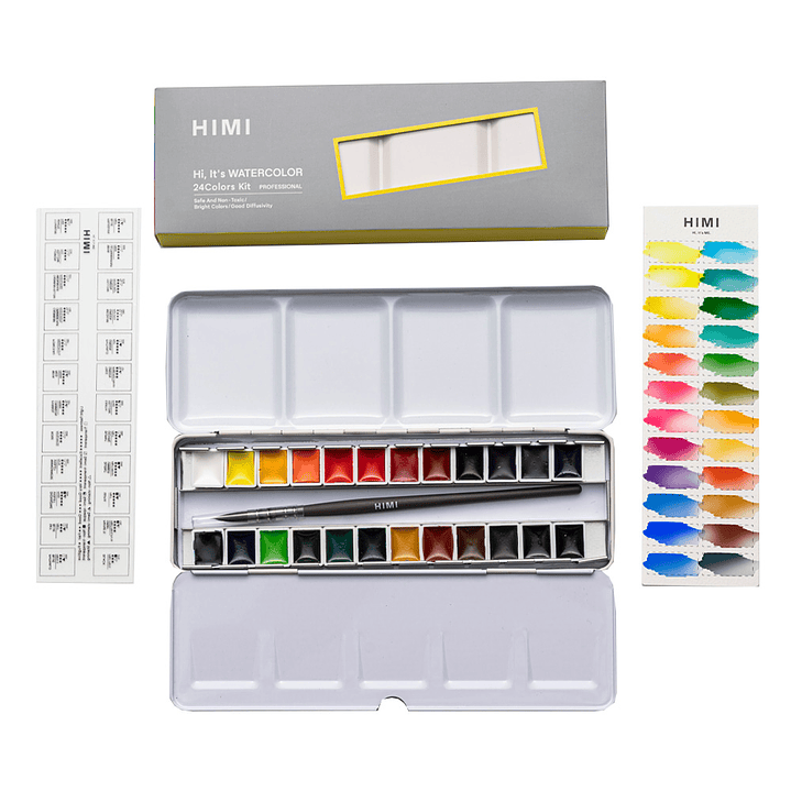 SET DE PINTURA 24 COLORES ACUARELA HIMI 2ML  1