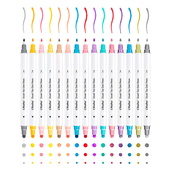 OHUHU MARCADORES DE PUNTOS Y PUNTA FINA 15 COLORES 1