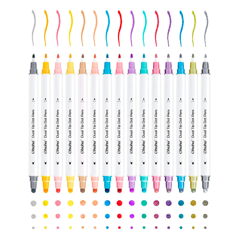 OHUHU MARCADORES DE PUNTOS Y PUNTA FINA 15 COLORES 1