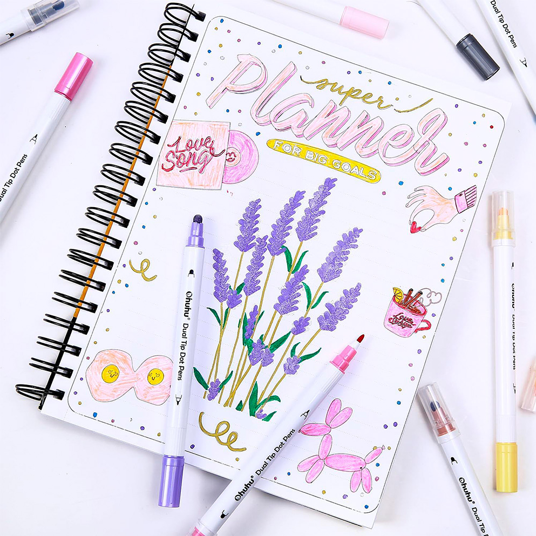 OHUHU MARCADORES DE PUNTOS Y PUNTA FINA 15 COLORES 5