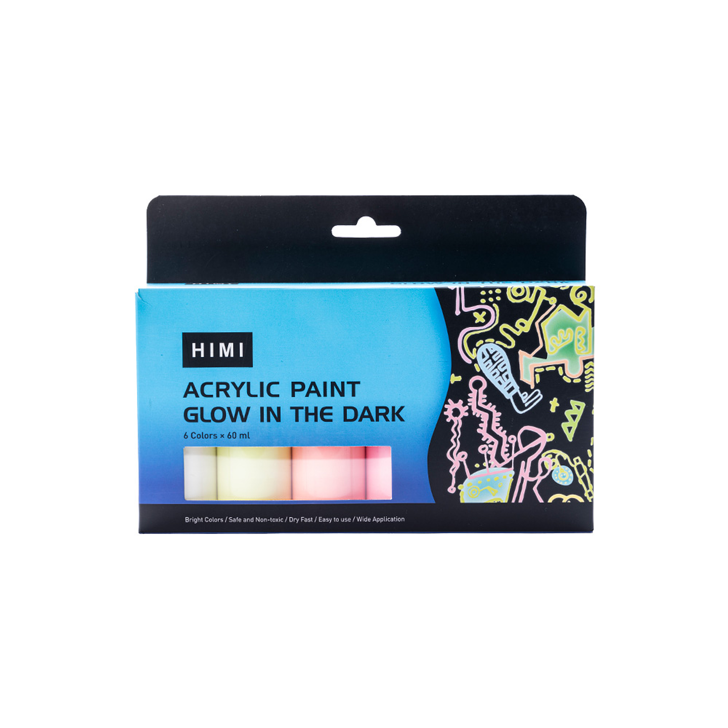 PINTURA ACRÍLICA HIMI QUE BRILLA EN LA OSCURIDAD 6 COLORES 60 ML 1