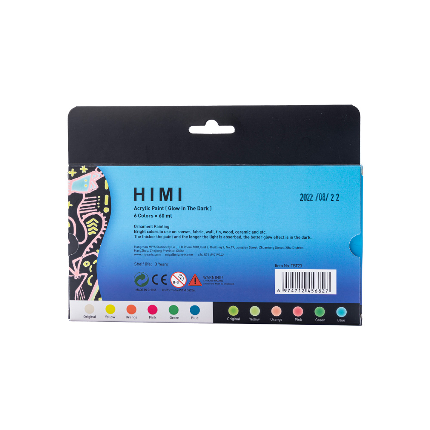 PINTURA ACRÍLICA HIMI QUE BRILLA EN LA OSCURIDAD 6 COLORES 60 ML 4