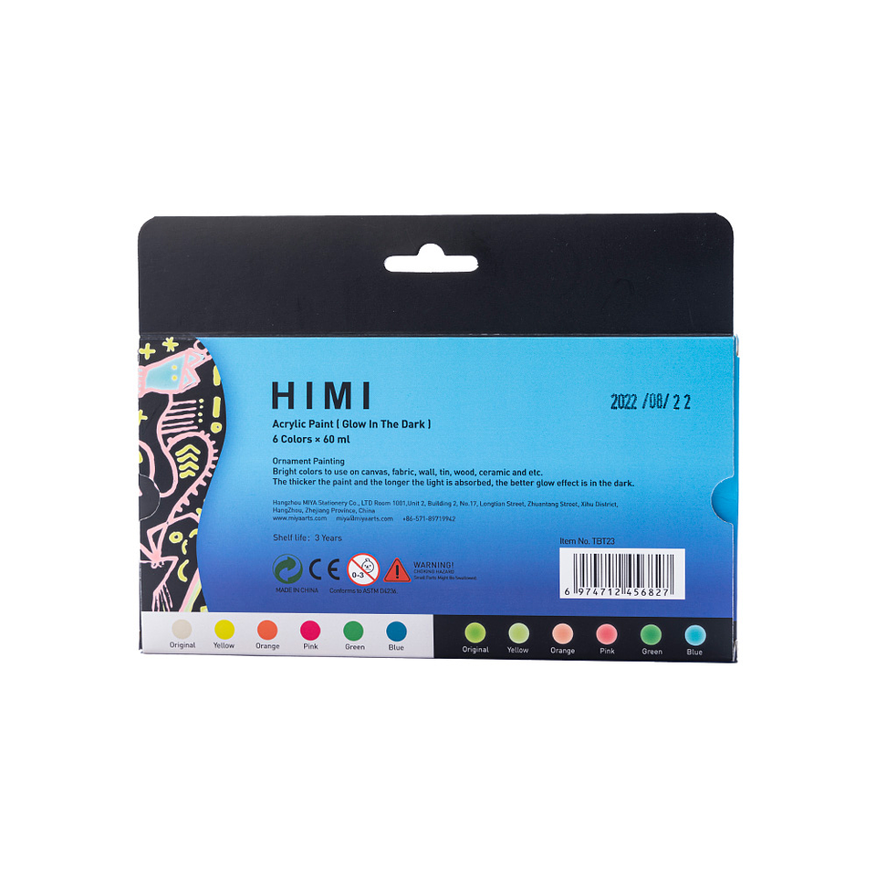 PINTURA ACRÍLICA HIMI QUE BRILLA EN LA OSCURIDAD 6 COLORES 60 ML 4