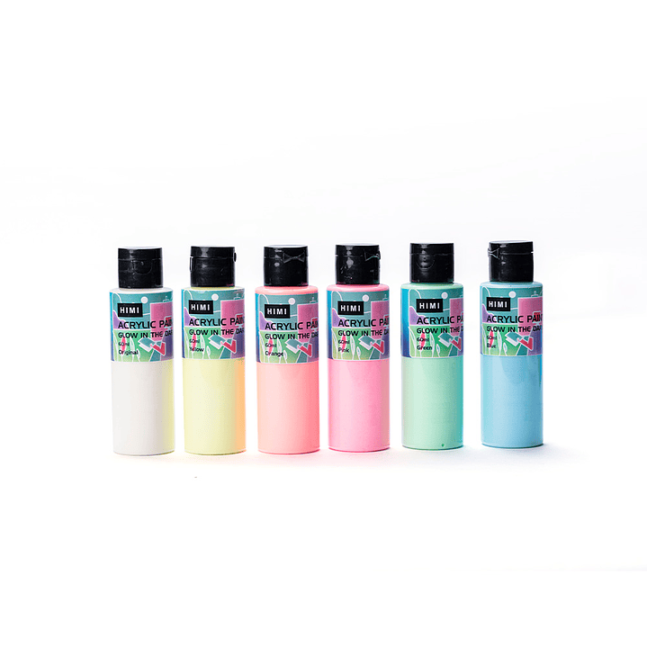 PINTURA ACRÍLICA HIMI QUE BRILLA EN LA OSCURIDAD 6 COLORES 60 ML 2