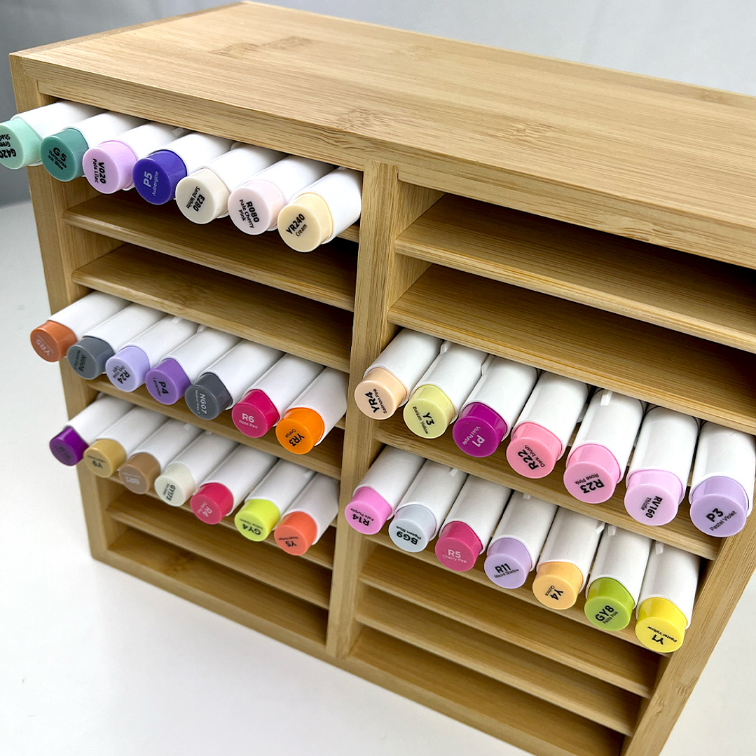 OHUHU ORGANIZADOR DE MARCADORES DE BAMBÚ PARA 126 UNIDADES  2