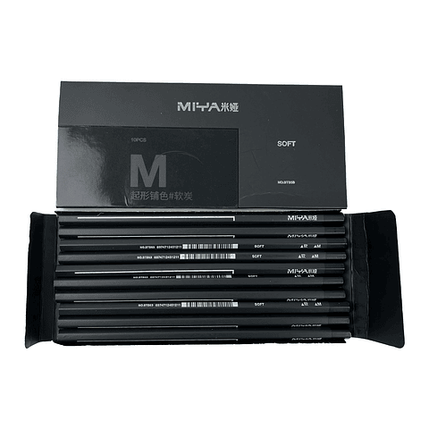 LÁPIZ DE CARBÓN MIYA SERIE M 10 UNDS MEDIO SUAVE