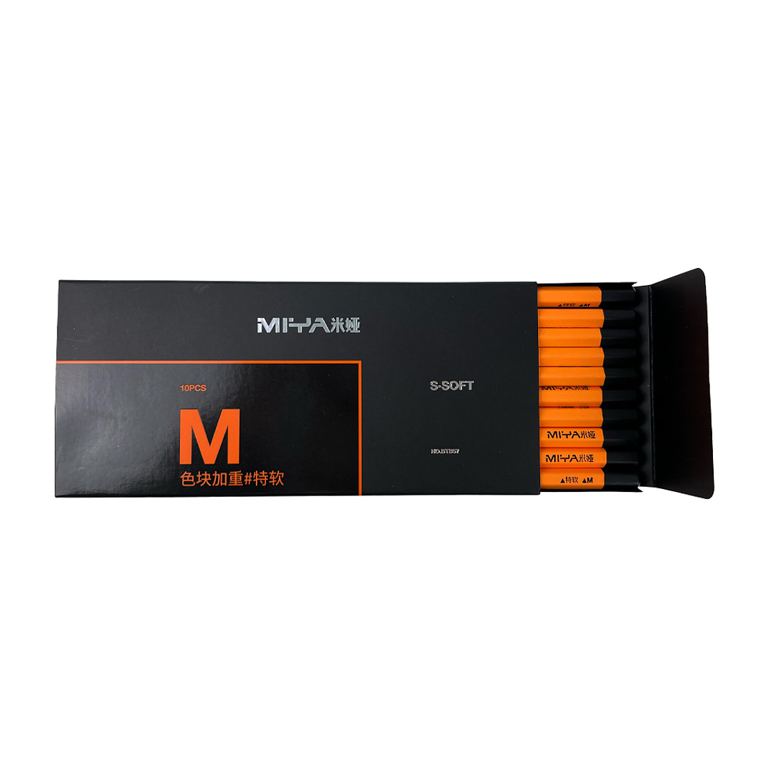 LÁPIZ DE CARBÓN MIYA SERIE M 10 UNDS ULTRA SUAVE CAJA NEGRA  3