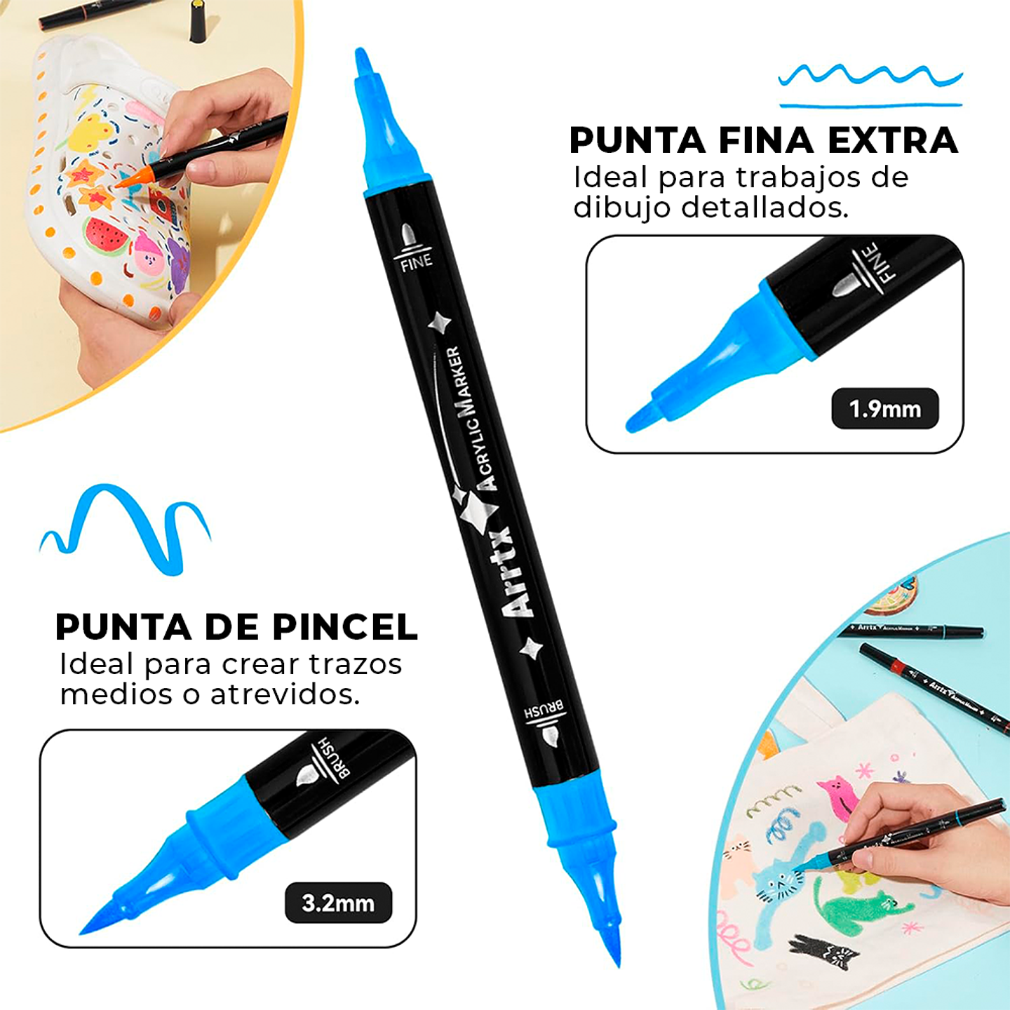 Arrtx Marcadores Acrílico de 64 C (Punta Pincel y Fina)  2