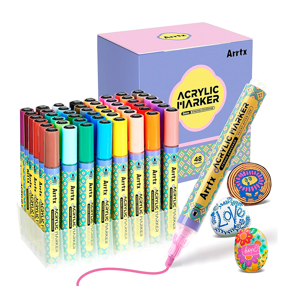 Arrtx Marcadores Acrílicos de 48 Colores (Punta Redonda)  1