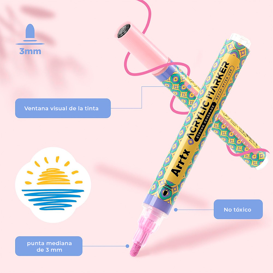 Arrtx Marcadores Acrílicos de 48 Colores (Punta Redonda)  4