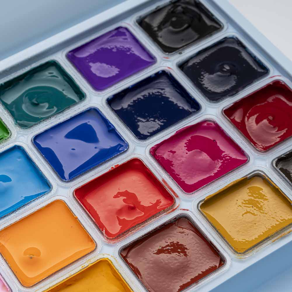 HIMI-MIYA SET GOUACHE 24 COLORES / 30GR  (ESTUCHE CELESTE) INCLUYE 3 PINCELES  4